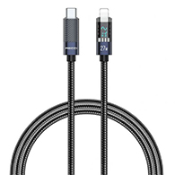 كابل Recci RS-16CL لايتنينج 27W مع عرض الوقت – 1.2 متر، أسود - 2977